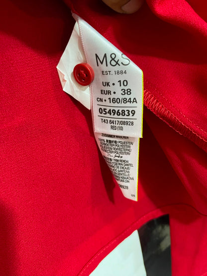 M&S |M| BUST 19| A25| VIBRANT RED LACE-DETAIL BELL SLEEVE BLOUSE