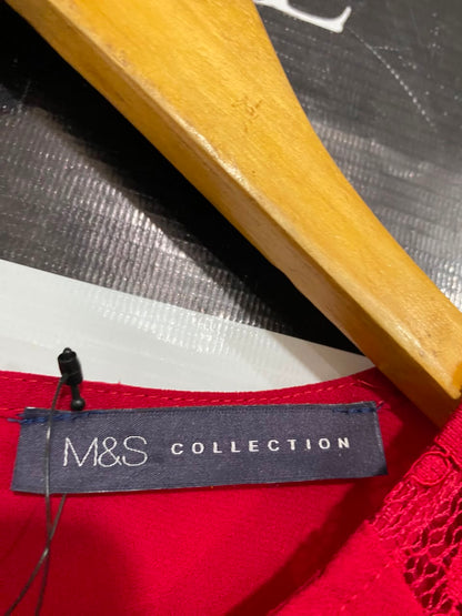 M&S |M| BUST 19| A25| VIBRANT RED LACE-DETAIL BELL SLEEVE BLOUSE