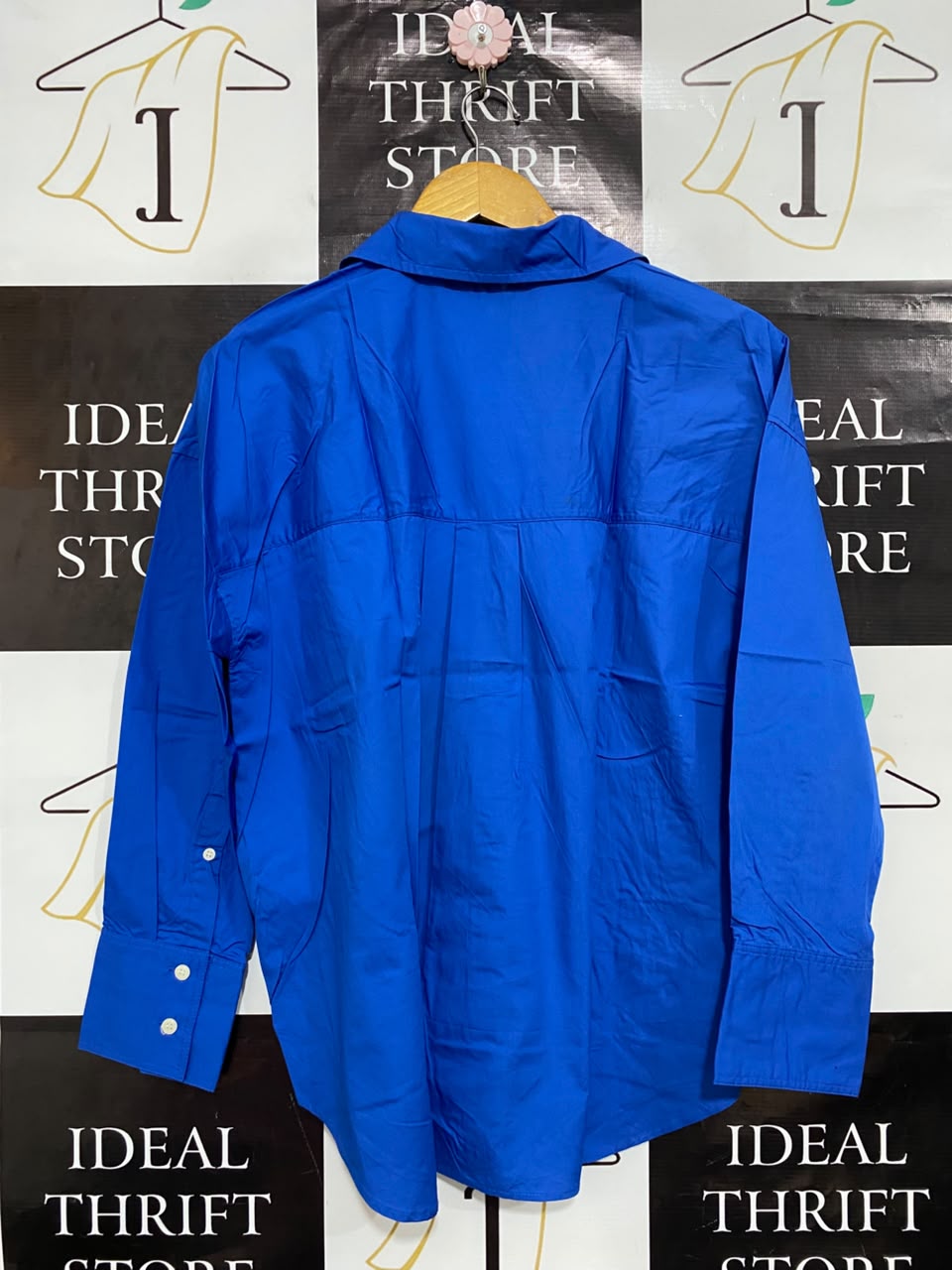 ZARA |S| BUST 22| A25| VIBRANT ROYAL BLUE BUTTON-DOWN OVERSIZED SHIRT