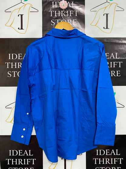 ZARA |S| BUST 22| A25| VIBRANT ROYAL BLUE BUTTON-DOWN OVERSIZED SHIRT