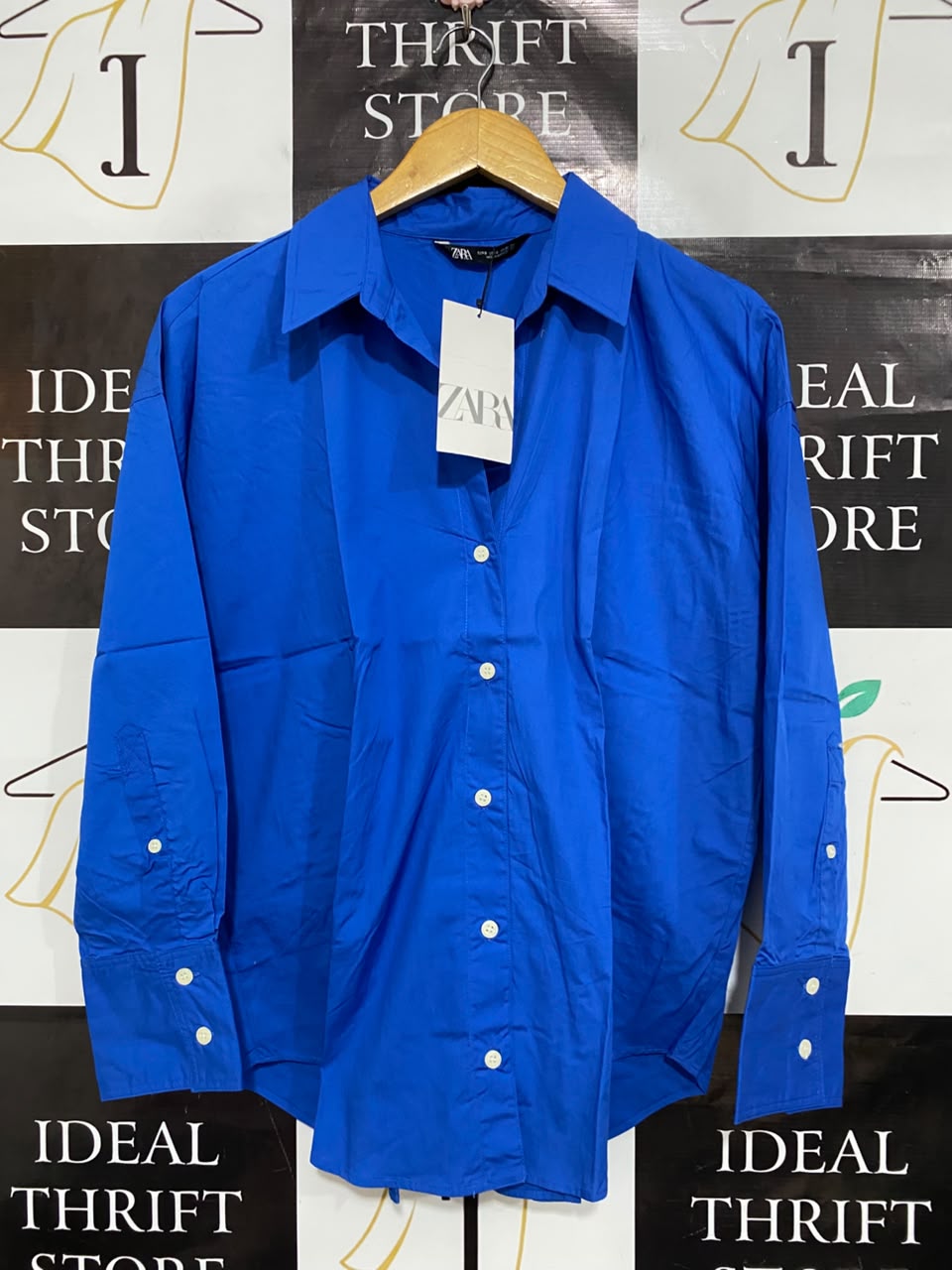 ZARA |S| BUST 22| A25| VIBRANT ROYAL BLUE BUTTON-DOWN OVERSIZED SHIRT