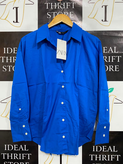 ZARA |S| BUST 22| A25| VIBRANT ROYAL BLUE BUTTON-DOWN OVERSIZED SHIRT