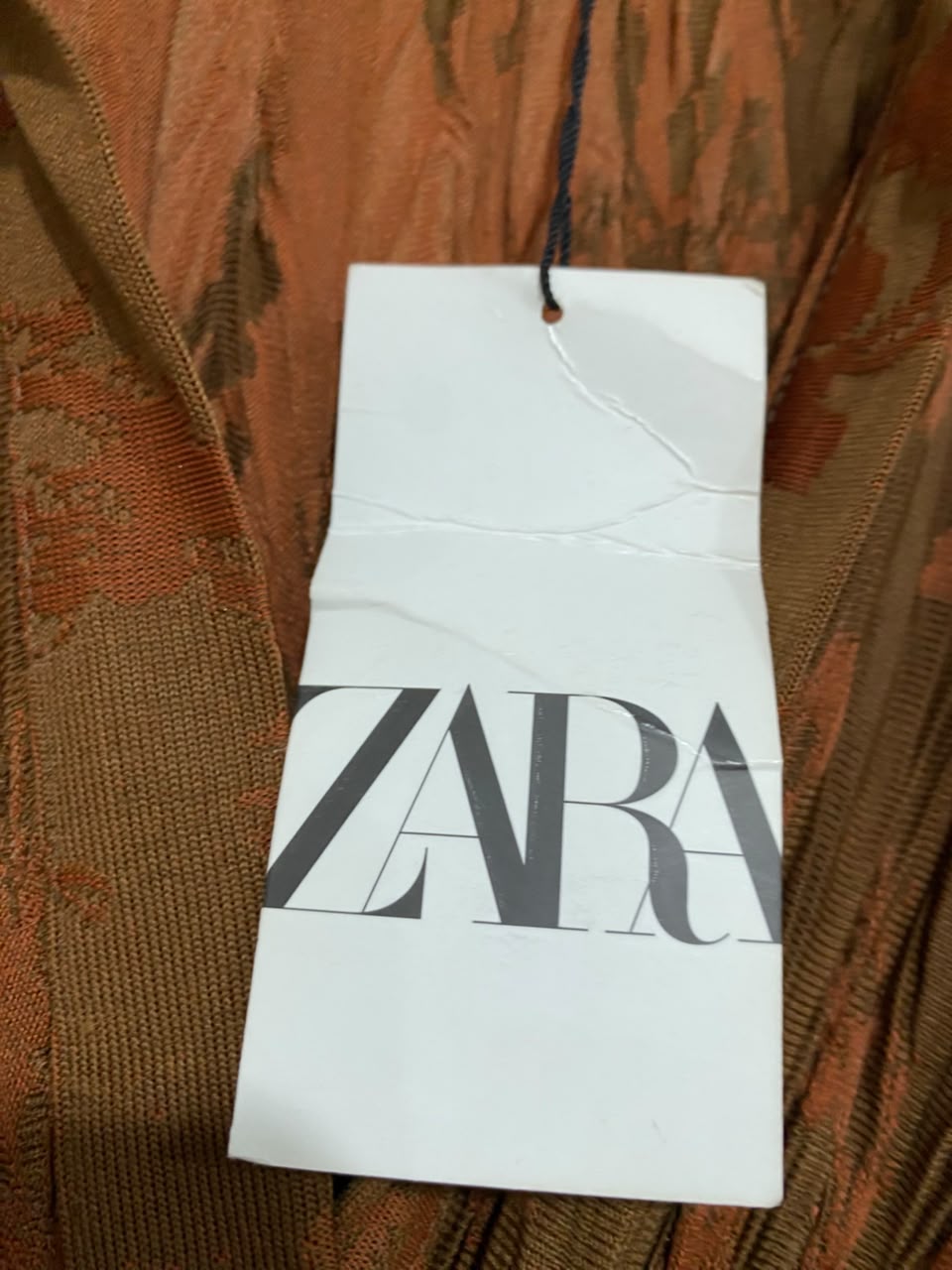 ZARA |S| BUST 20| A25| BROWN AND RUST CRUSHED PLEATED TIE-FRONT CROP TOP