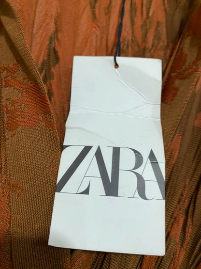 ZARA |S| BUST 20| A25| BROWN AND RUST CRUSHED PLEATED TIE-FRONT CROP TOP