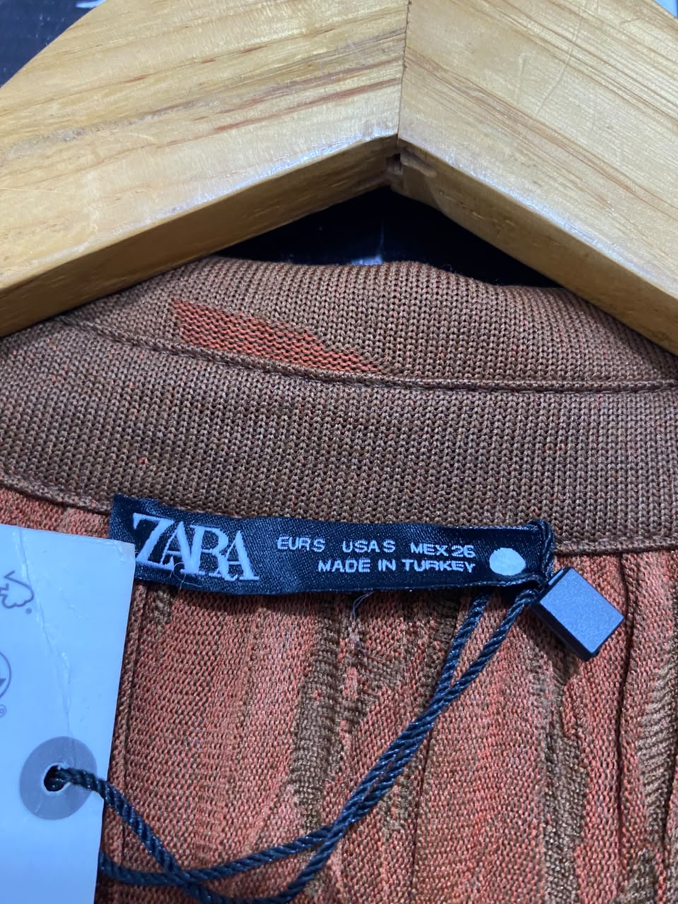 ZARA |S| BUST 20| A25| BROWN AND RUST CRUSHED PLEATED TIE-FRONT CROP TOP