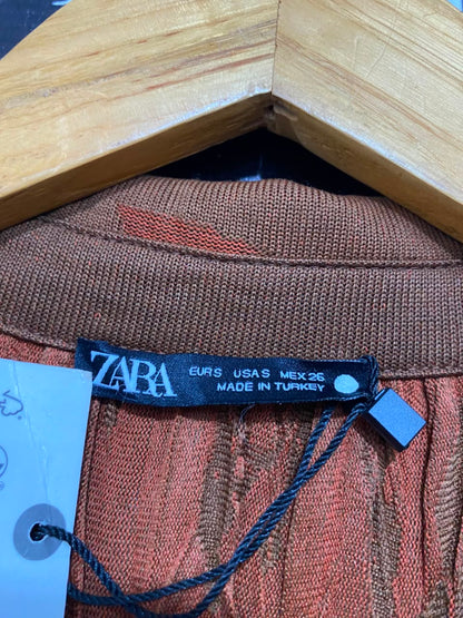 ZARA |S| BUST 20| A25| BROWN AND RUST CRUSHED PLEATED TIE-FRONT CROP TOP