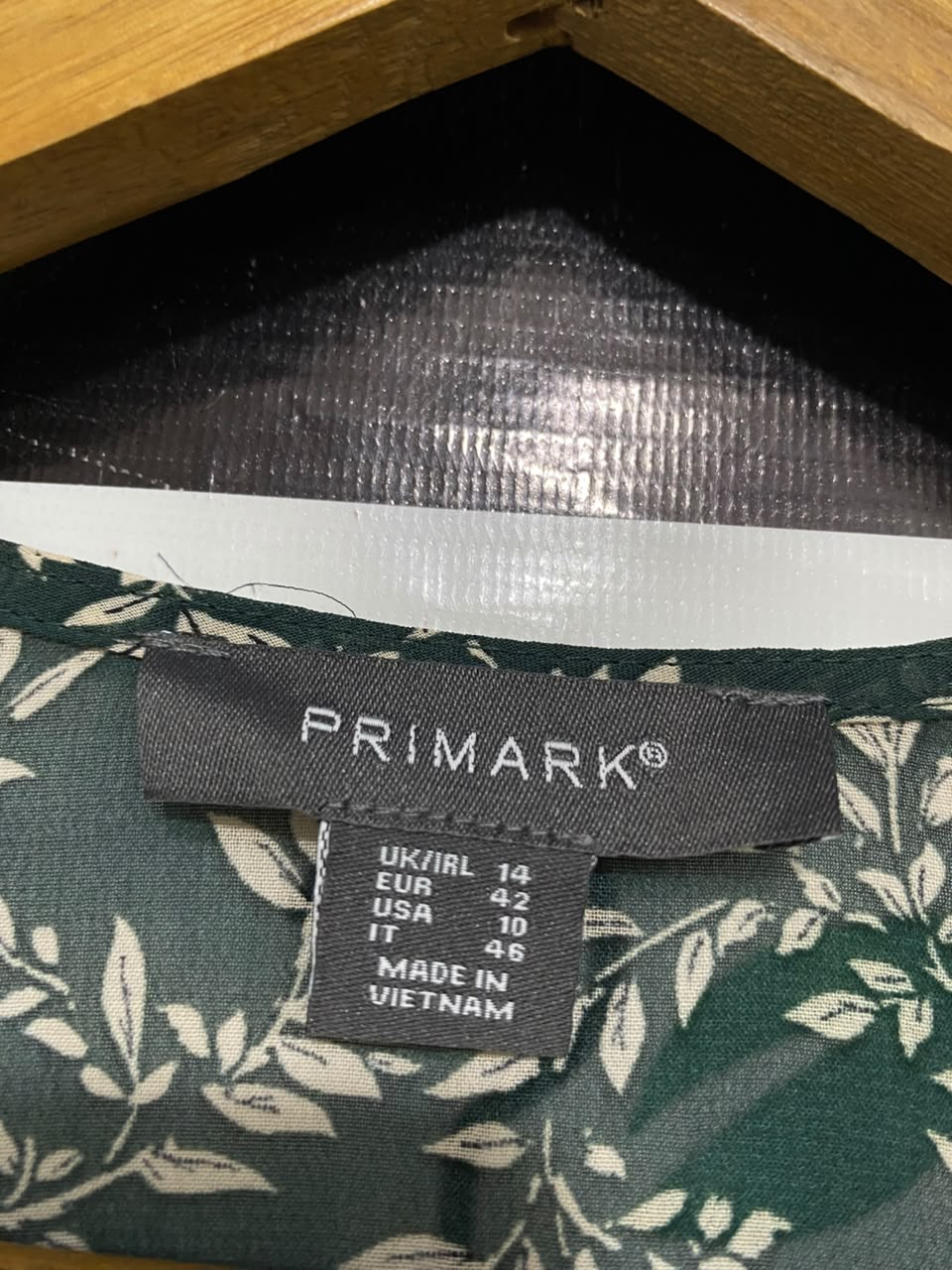 PRIMARK |M| BUST 18| A25| FOREST GREEN LEAF PRINT V-NECK LONG SLEEVE MIDI DRESS