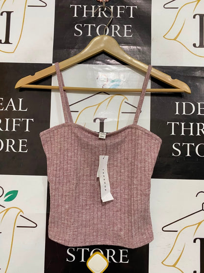 TOPSHOP |XS| BUST 12| A25| MAUVE HEATHERED RIBBED SPAGHETTI STRAP CROP TOP