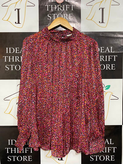 H&M |XL| BUST FREE| A25| VIBRANT PINK AND ORANGE ABSTRACT ANIMAL PRINT HIGH-NECK BLOUSE
