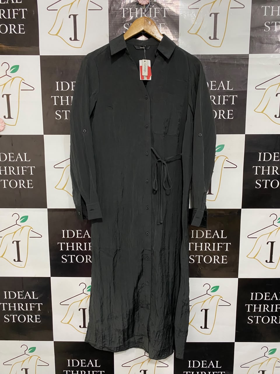 GEORGE |M| BUST 17| A25| CHARCOAL GREY BUTTON-DOWN SHIRT MIDI DRESS