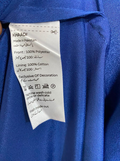KHAADI |S| BUST 17| A25| ROYAL BLUE AND GOLD PAISLEY EMBROIDERED MAXI DRESS