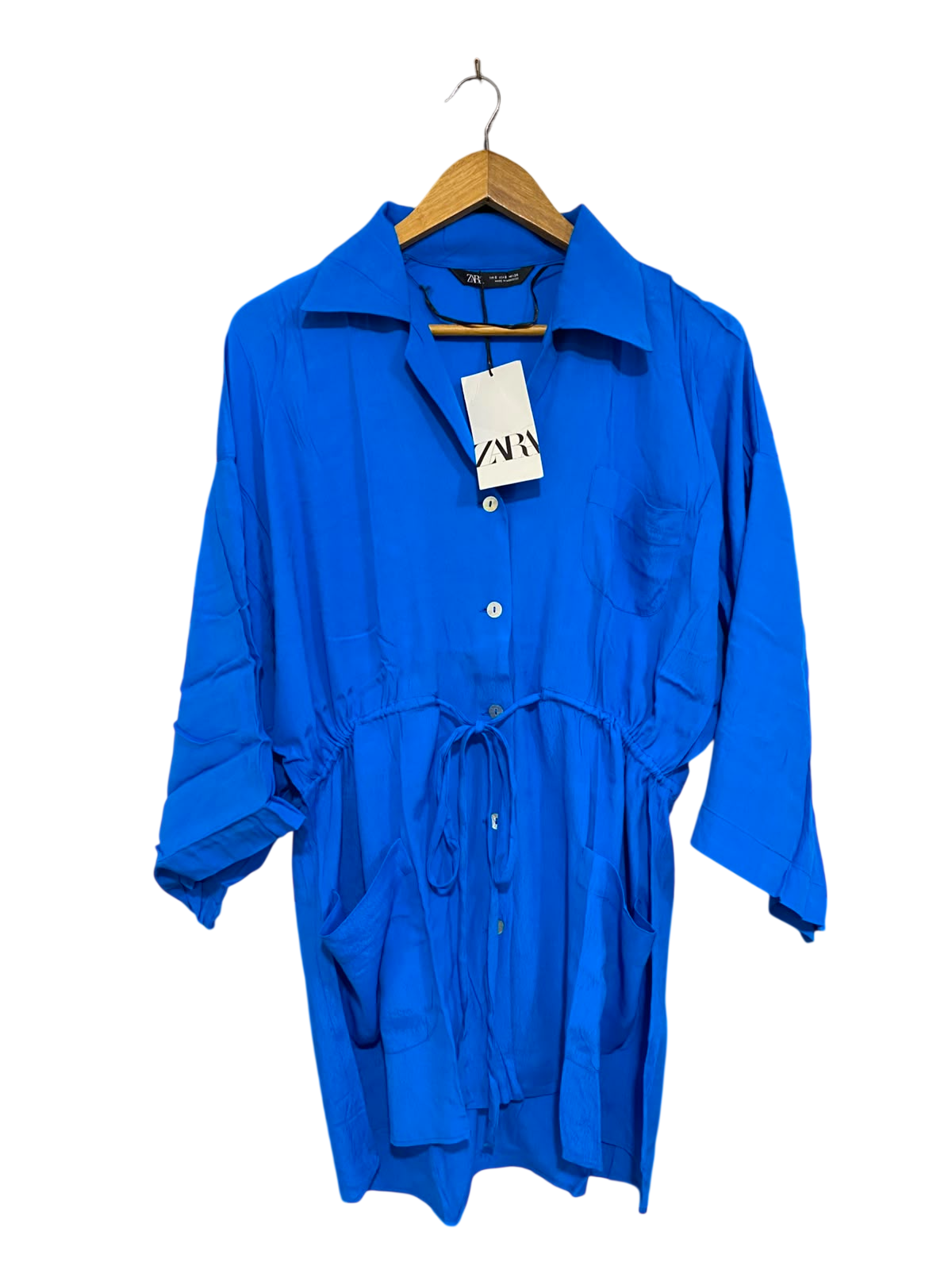 ZARA |S| BUST FREE| A26| VIBRANT ROYAL BLUE DRAWSTRING WAIST SHIRT DRESS