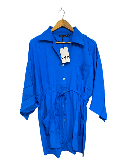 ZARA |S| BUST FREE| A26| VIBRANT ROYAL BLUE DRAWSTRING WAIST SHIRT DRESS