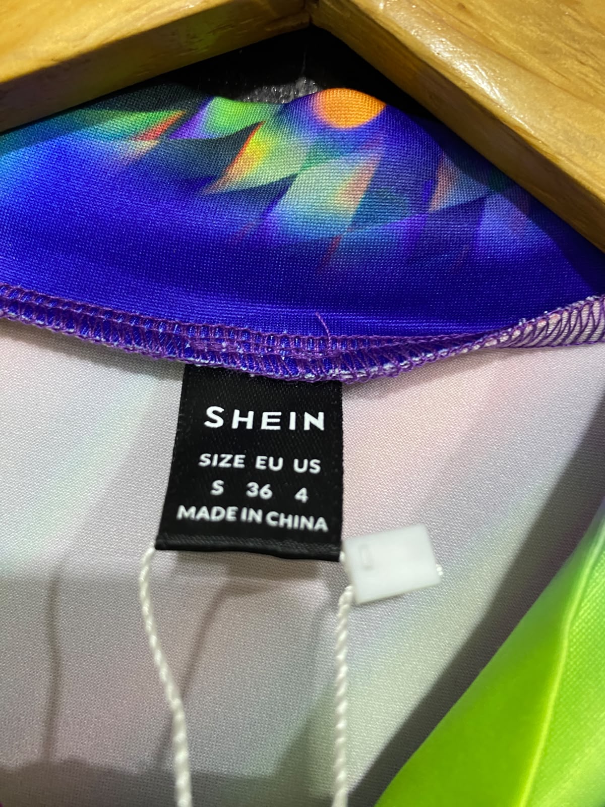 SHEIN |S| BUST 16| A26| SXY VIBRANT NEON ABSTRACT PSYCHEDELIC FULL-ZIP RUCHED MINI DRESS