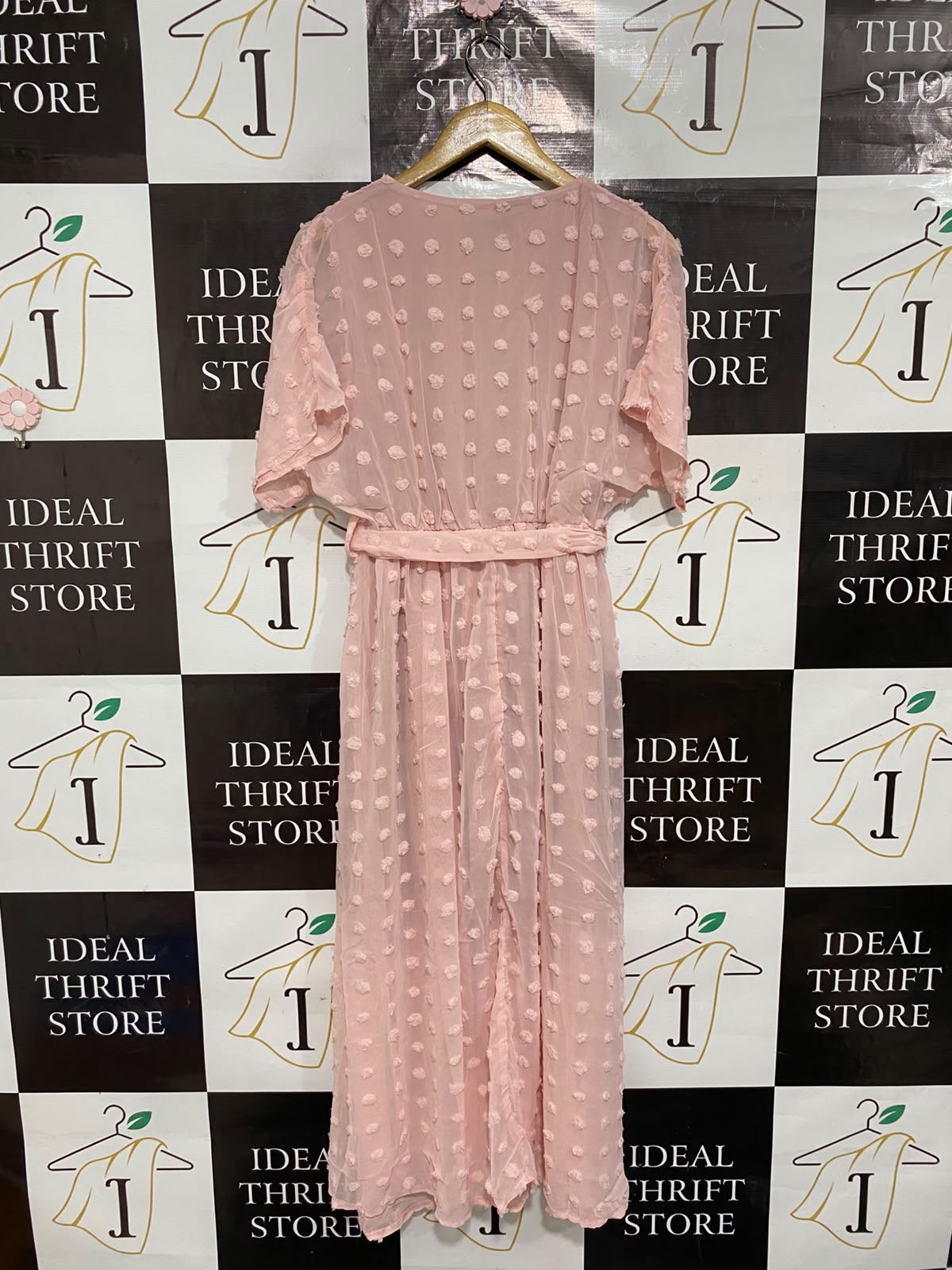 SHEIN |M| BUST FREE| A26| BLUSH PINK SWISS DOT V-NECK WRAP MIDI DRESS