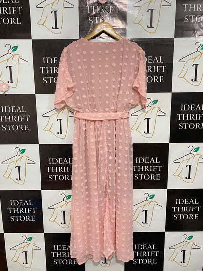SHEIN |M| BUST FREE| A26| BLUSH PINK SWISS DOT V-NECK WRAP MIDI DRESS