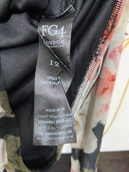 GEORGE DAVIES |M| BUST 16| A26| BLACK AND BLUSH PINK FLORAL MESH LONG SLEEVE BODYSUIT