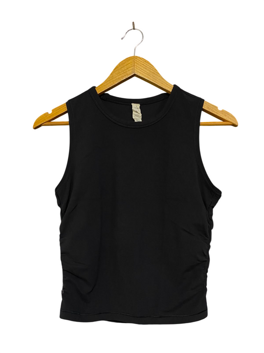 LULULEMON |S| BUST 14| SIDE-GATHERED SLEEVELESS CROP TANK TOP - BLACK ATHLETIC SHIRT