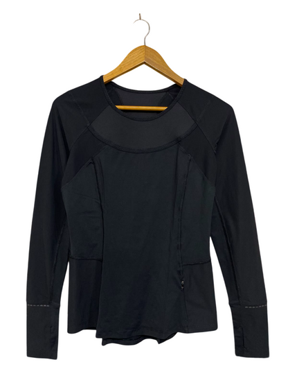 LULULEMON |M| BUST 16| BLACK WORKOUT SHIRT WITH THUMBHOLES & ZIP POCKET