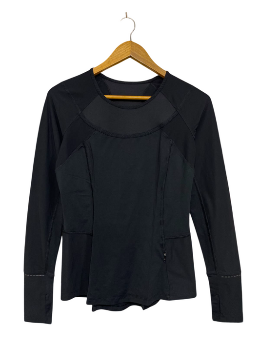 LULULEMON |M| BUST 16| BLACK WORKOUT SHIRT WITH THUMBHOLES & ZIP POCKET