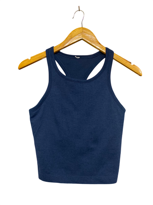 LULULEMON | S| BUST 14| NAVY BLUE RIBBED WORKOUT SHIRT