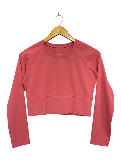 LULULEMON | M| BUST 16| ATHLETIC LONG SLEEVE CROPPED TOP - CORAL PINK WORKOUT SHIRT
