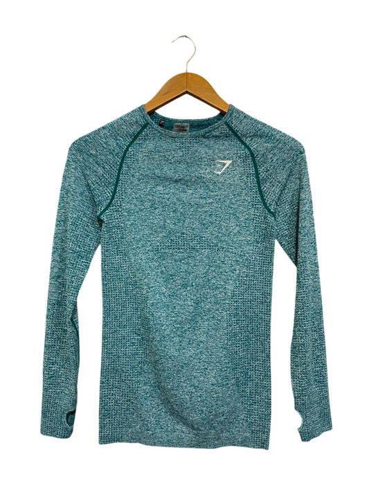 GYMSHARK | S| BUST 14| WOMEN'S VITAL SEAMLESS LONG SLEEVE TEAL MARL WORKOUT SHIRT