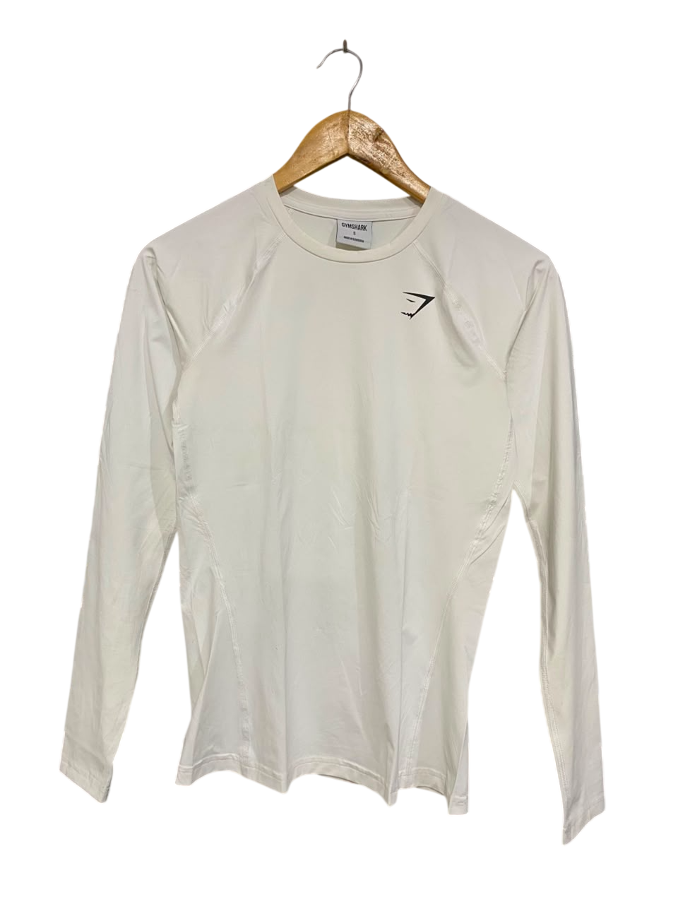 GYMSHARK | S| BUST 15| WOMEN'S APEX LONG SLEEVE WHITE WORKOUT SHIRT - ATHLETIC GYM TOP