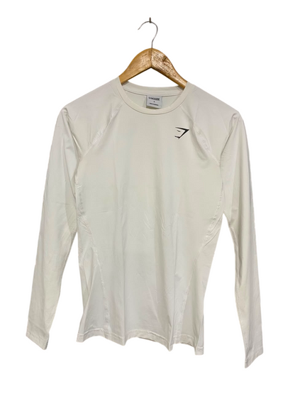 GYMSHARK | S| BUST 15| WOMEN'S APEX LONG SLEEVE WHITE WORKOUT SHIRT - ATHLETIC GYM TOP