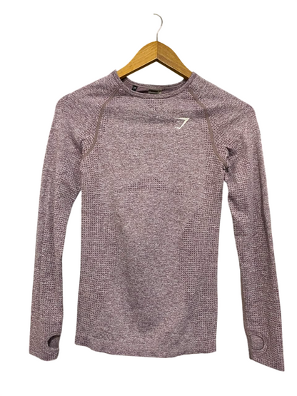 GYMSHARK | S| BUST 14| WOMEN'S VITAL SEAMLESS LONG SLEEVE PURPLE MARL WORKOUT SHIRT - ATHLETIC TOP WITH THUMBHOLES