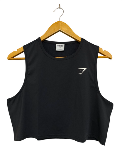 GYMSHARK |M| BUST 18 | WOMEN'S SLEEVELESS CROP TANK TOP - BLACK ATHLETIC WORKOUT SHIRT
