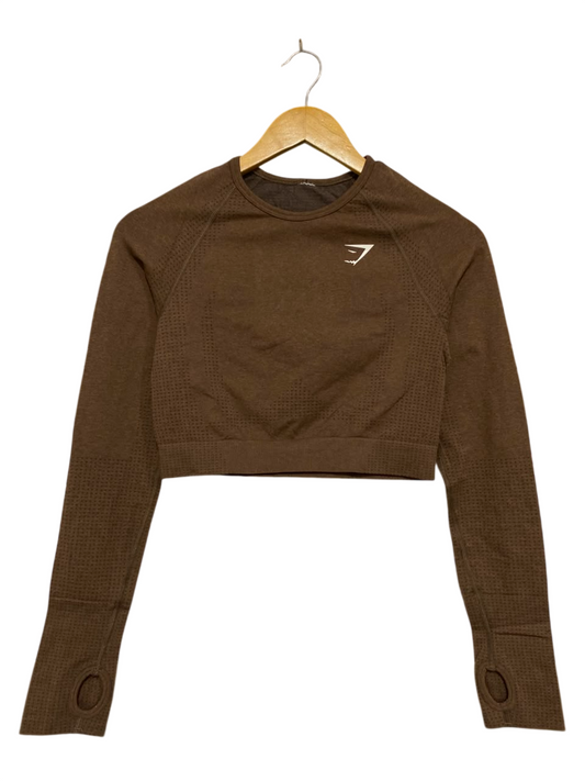 GYMSHARK | M| BUST 14| BROWN WORKOUT SHIRT WITH THUMBHOLES