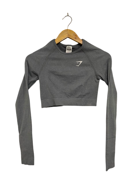 GYMSHARK |S| BUST 13| WOMEN'S VITAL SEAMLESS LONG SLEEVE CROPPED TOP - CHARCOAL GREY WORKOUT SHIRT
