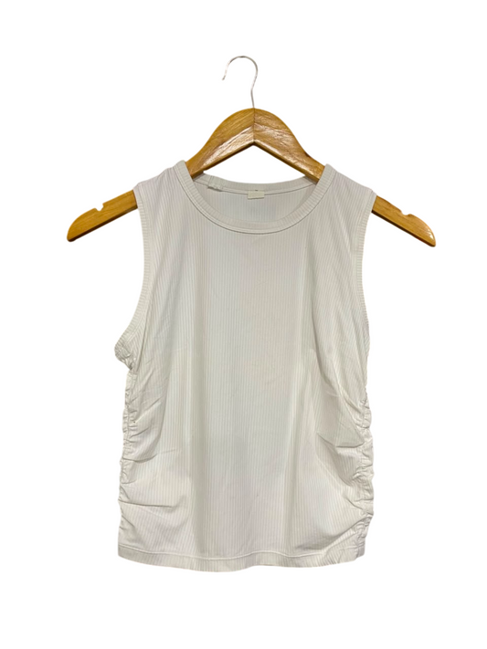 LULULEMON | M| BUST 15| WOMEN'S RIBBED RUCHED SIDE TANK TOP - WHITE SLEEVELESS ATHLETIC SHIRT