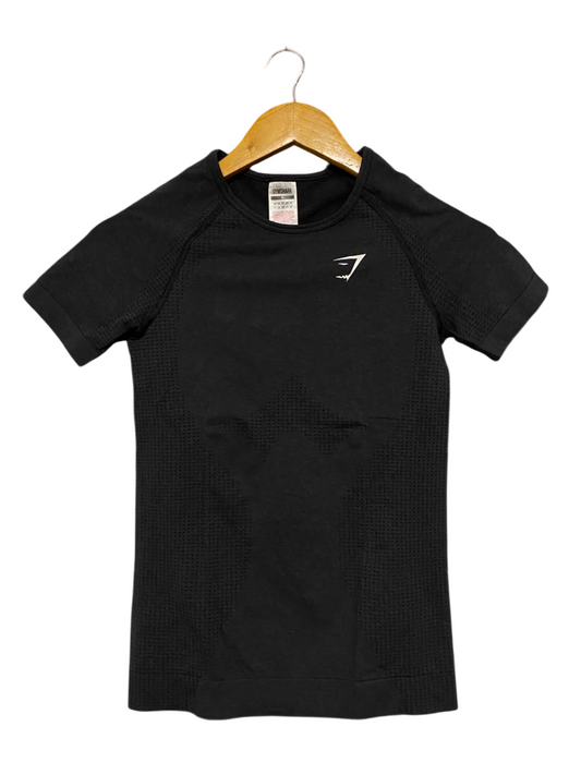 GYMSHARK | M| BUST 14| WOMEN'S VITAL SEAMLESS SHORT SLEEVE BLACK WORKOUT T-SHIRT - ATHLETIC GYM TOP