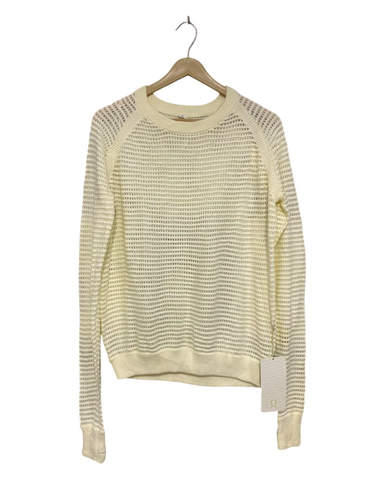 LULULEMON |XL| BUST 20| WOMEN'S NWT OPEN-KNIT MESH LONG SLEEVE SWEATER - CREAM / OFF-WHITE ATHLEISURE TOP