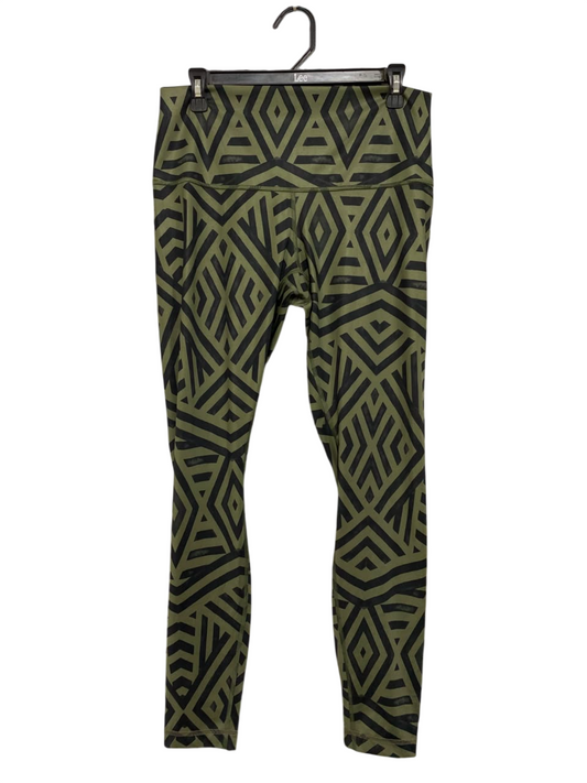 LULULEMON |L| WAIST 30| WOMEN'S HIGH-WAISTED OLIVE GREEN & BLACK GEOMETRIC / TRIBAL PRINT LEGGINGS
