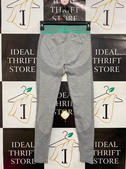 GYMSHARK | S| WAIST 22| WOMEN'S FLEX SEAMLESS HIGH-WAISTED GREY & TEAL GREEN LEGGINGS