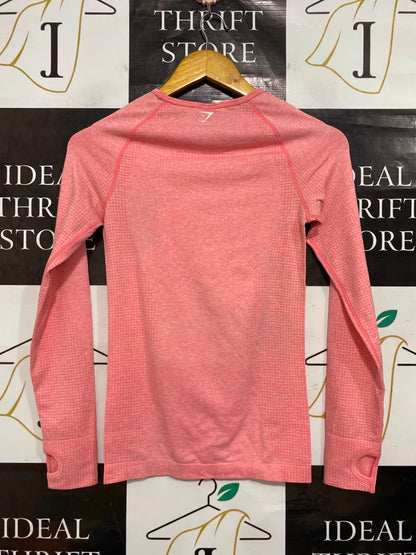 GYMSHARK |S| BUST 14| PINK MARL ATHLETIC WORKOUT SHIRT WITH THUMBHOLES
