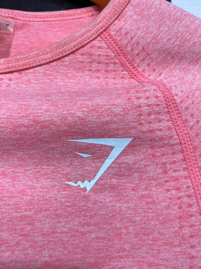 GYMSHARK |S| BUST 14| PINK MARL ATHLETIC WORKOUT SHIRT WITH THUMBHOLES