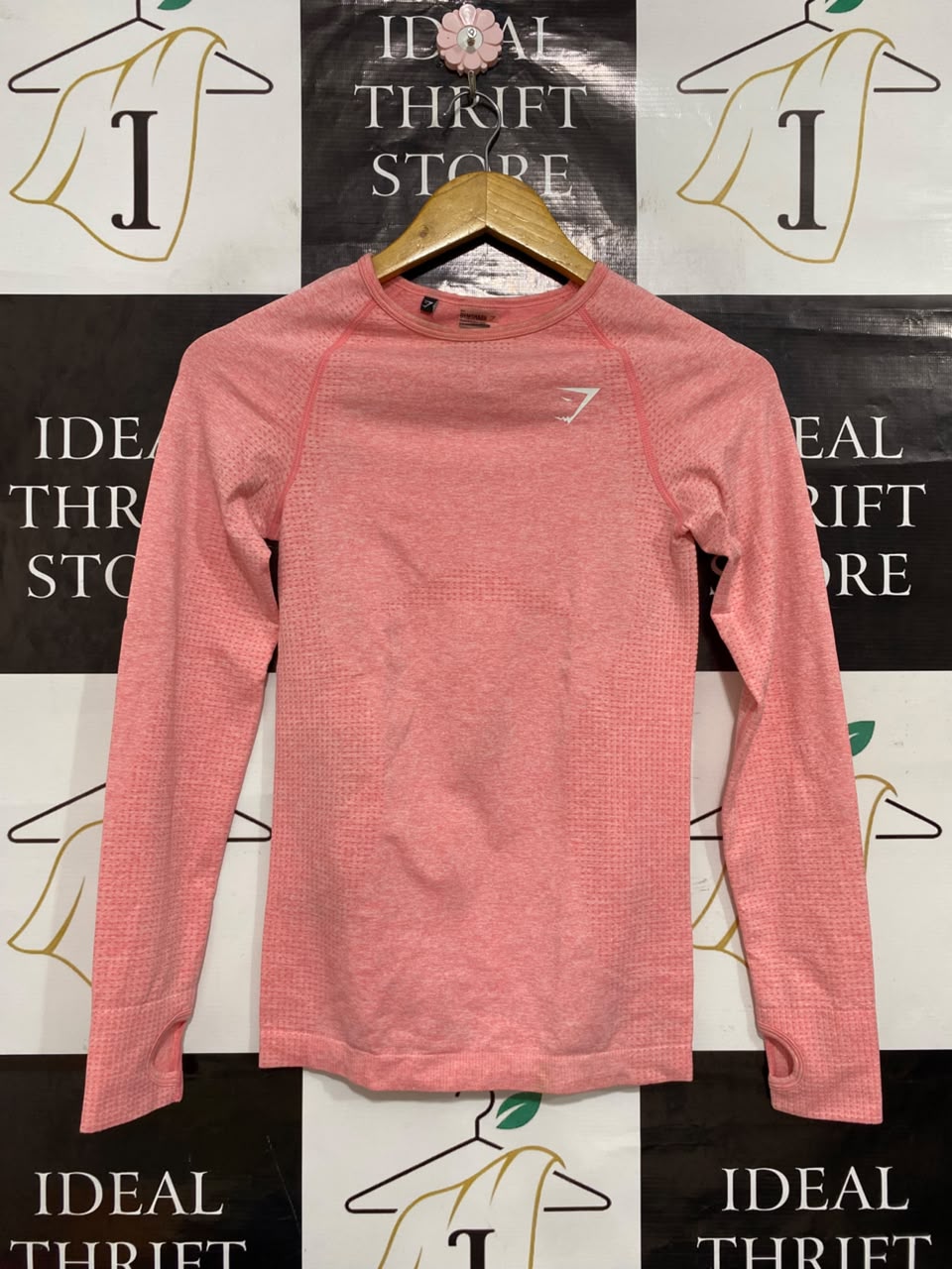 GYMSHARK |S| BUST 14| PINK MARL ATHLETIC WORKOUT SHIRT WITH THUMBHOLES