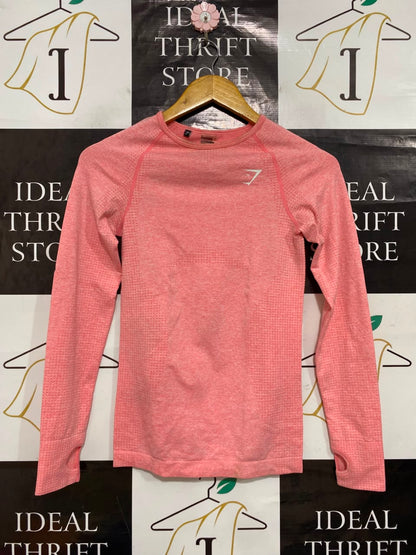 GYMSHARK |S| BUST 14| PINK MARL ATHLETIC WORKOUT SHIRT WITH THUMBHOLES