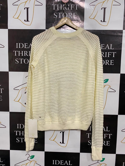LULULEMON |XL| BUST 20| WOMEN'S NWT OPEN-KNIT MESH LONG SLEEVE SWEATER - CREAM / OFF-WHITE ATHLEISURE TOP