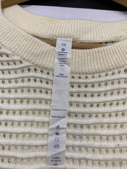 LULULEMON |XL| BUST 20| WOMEN'S NWT OPEN-KNIT MESH LONG SLEEVE SWEATER - CREAM / OFF-WHITE ATHLEISURE TOP