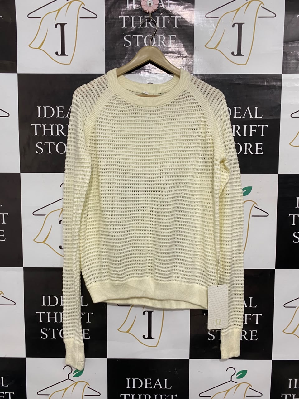 LULULEMON |XL| BUST 20| WOMEN'S NWT OPEN-KNIT MESH LONG SLEEVE SWEATER - CREAM / OFF-WHITE ATHLEISURE TOP