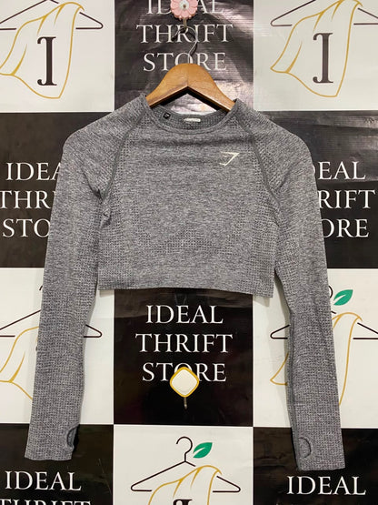 GYMSHARK | S| BUST 14| GREY MARL WORKOUT SHIRT WITH THUMBHOLES
