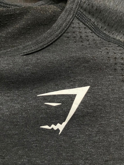 GYMSHARK | M| BUST 14| WOMEN'S VITAL SEAMLESS SHORT SLEEVE BLACK WORKOUT T-SHIRT - ATHLETIC GYM TOP