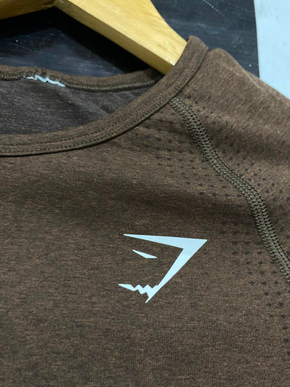 GYMSHARK | M| BUST 14| BROWN WORKOUT SHIRT WITH THUMBHOLES