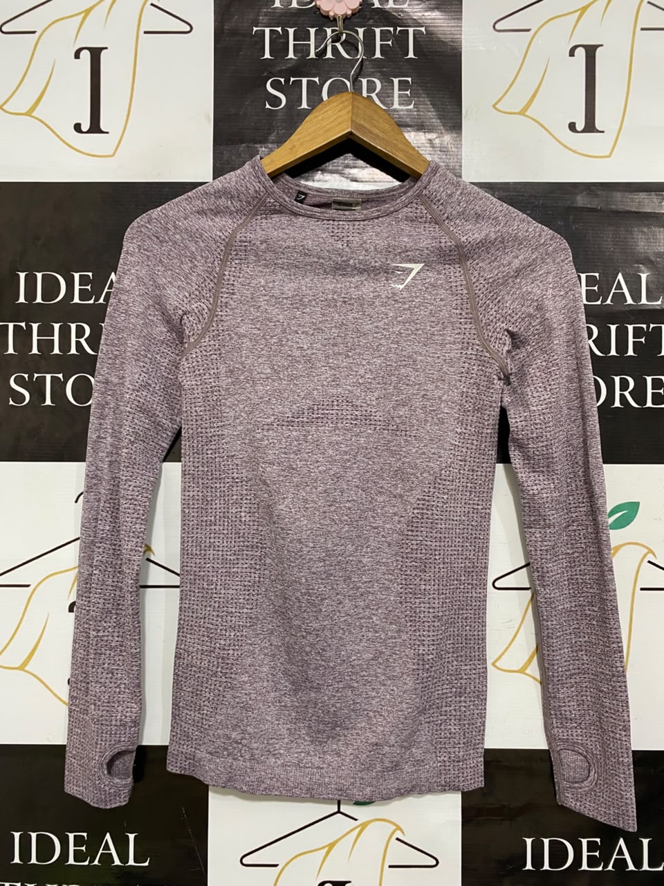 GYMSHARK | S| BUST 14| WOMEN'S VITAL SEAMLESS LONG SLEEVE PURPLE MARL WORKOUT SHIRT - ATHLETIC TOP WITH THUMBHOLES