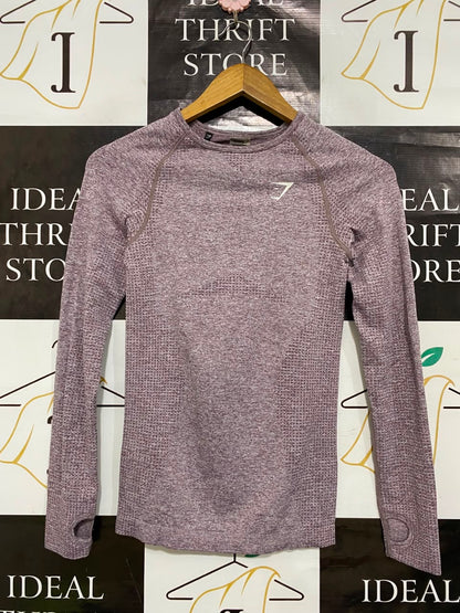 GYMSHARK | S| BUST 14| WOMEN'S VITAL SEAMLESS LONG SLEEVE PURPLE MARL WORKOUT SHIRT - ATHLETIC TOP WITH THUMBHOLES
